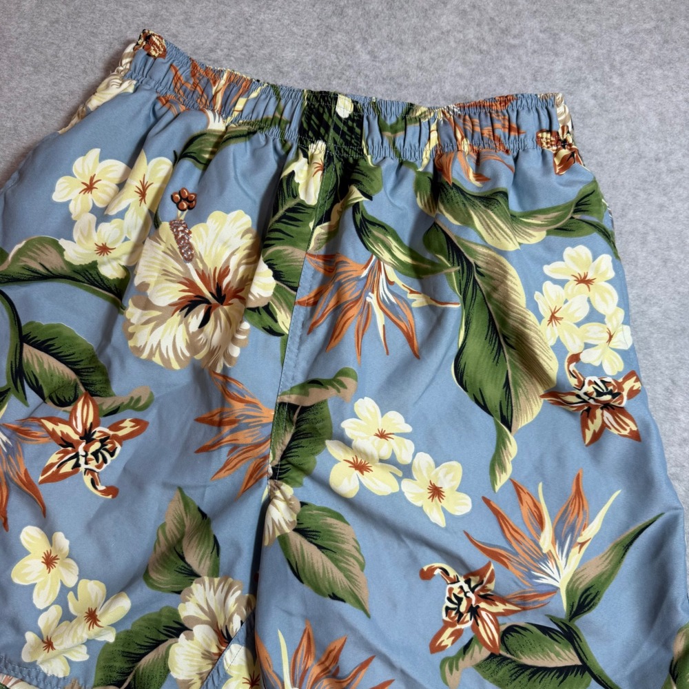 Pusser's West Indies Swim Trunks Men Medium Blue Floral Tropical Hibiscus